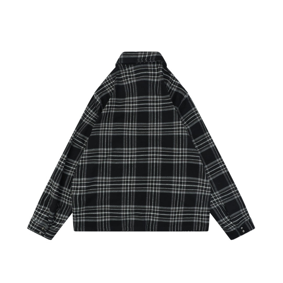 Chrome Hearts Two-Pocket Black and Gray Plaid Long-Sleeve Shirt