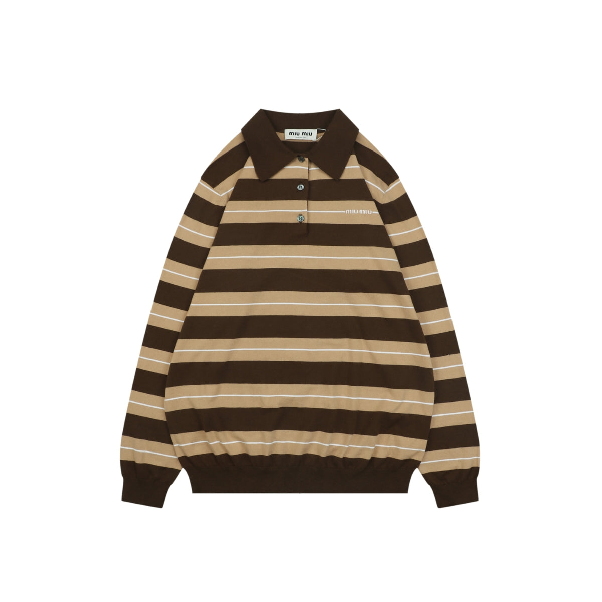 Miu Miu Brown and Khaki Striped Polo Sweater