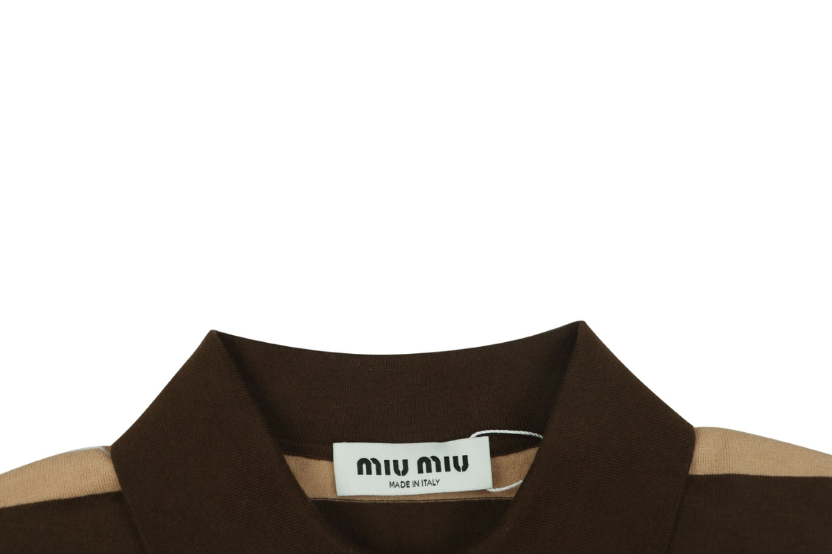 Miu Miu Brown and Khaki Striped Polo Sweater
