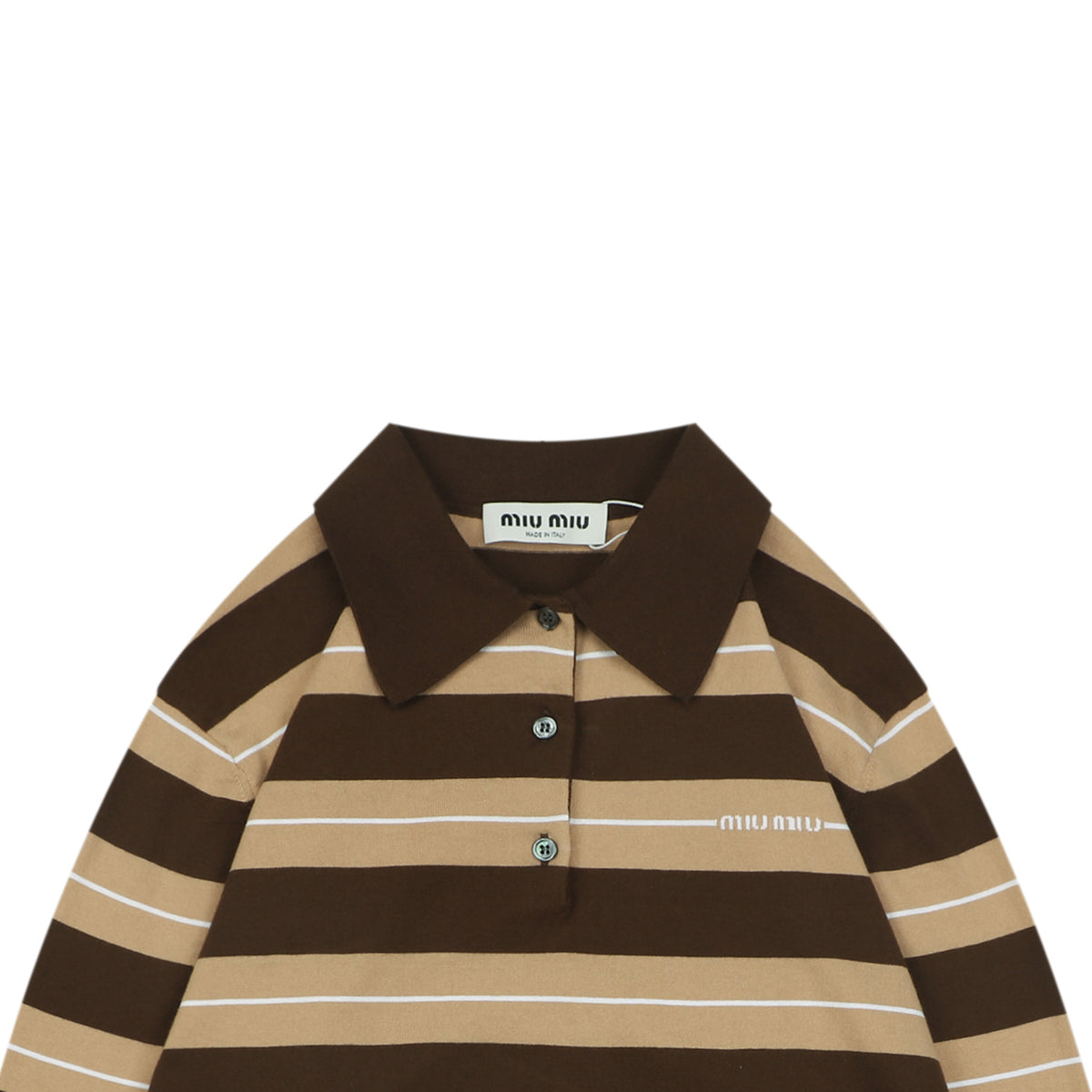 Miu Miu Brown and Khaki Striped Polo Sweater