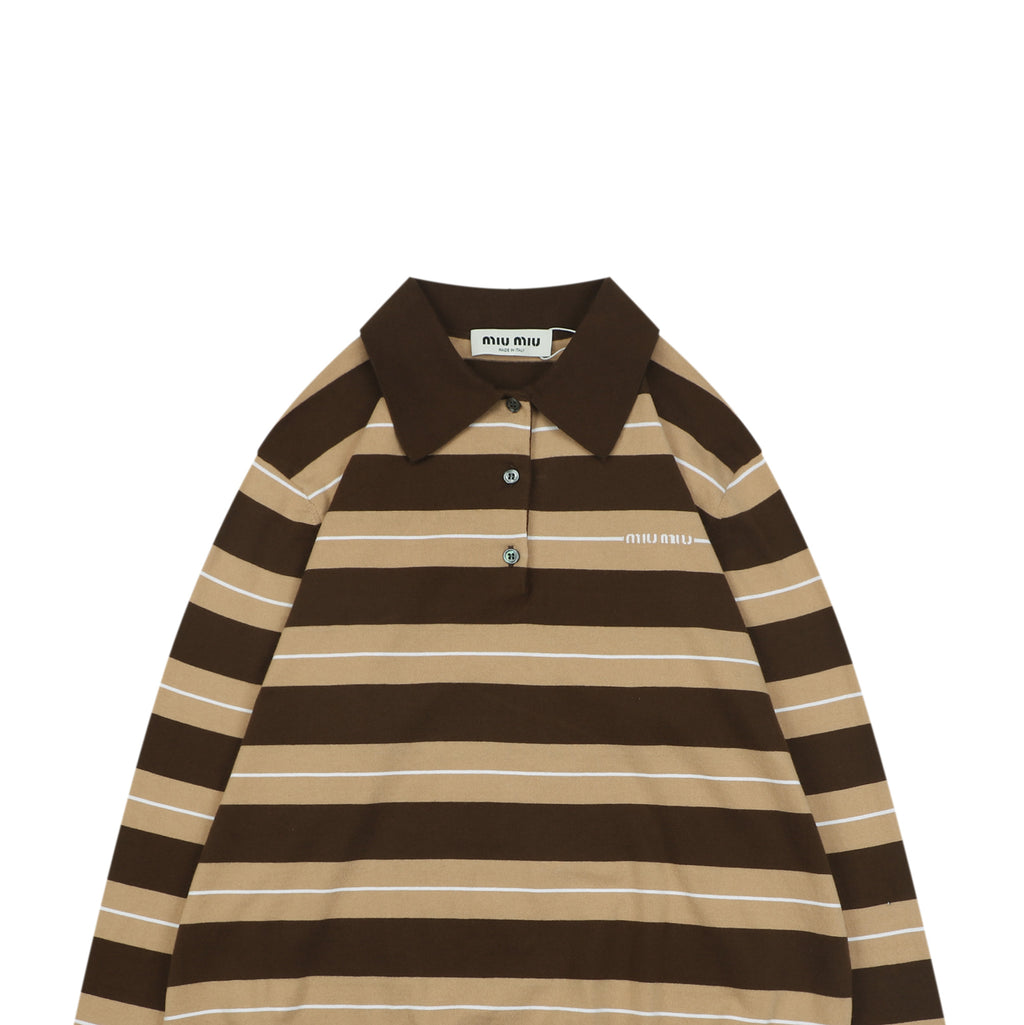 Miu Miu Brown and Khaki Striped Polo Sweater