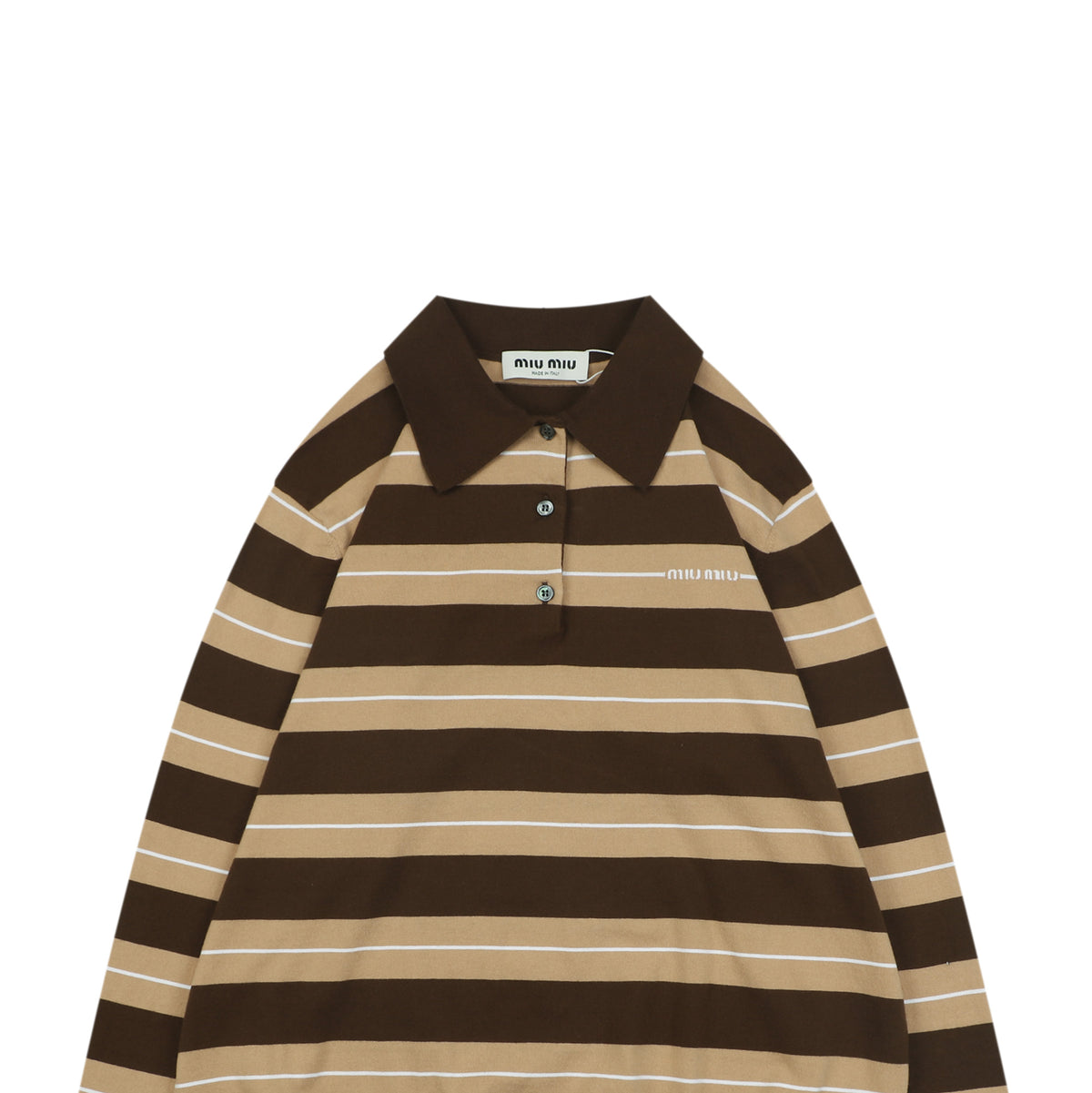 Miu Miu Brown and Khaki Striped Polo Sweater