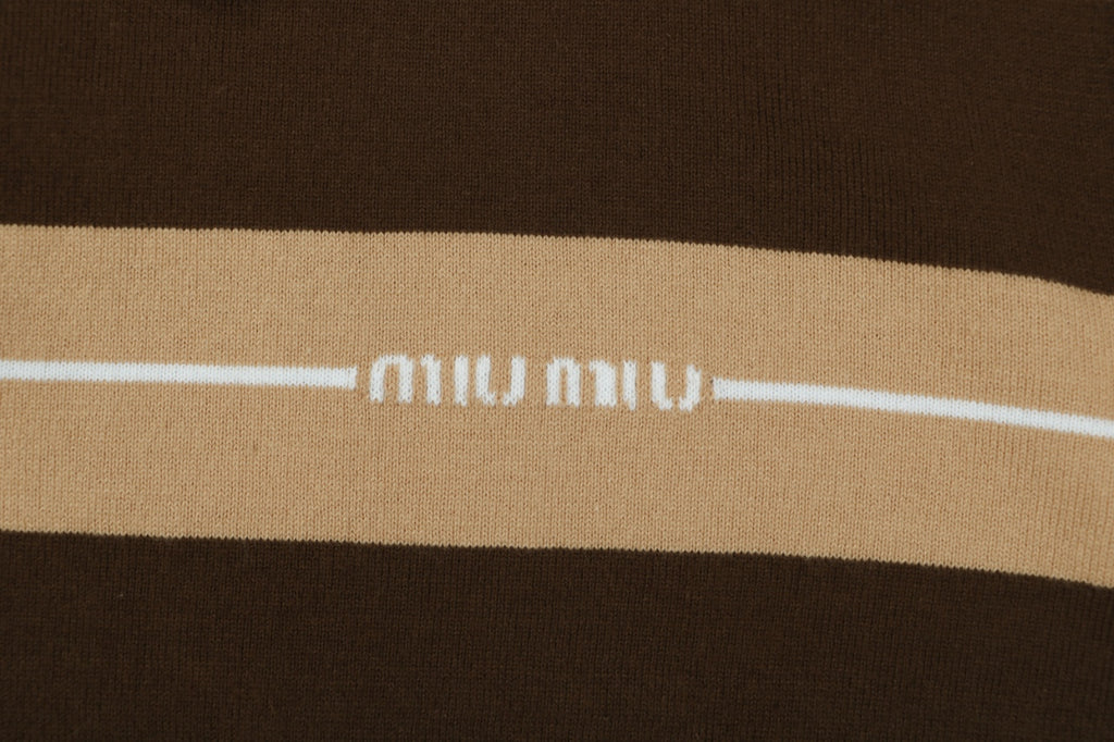 Miu Miu Brown and Khaki Striped Polo Sweater