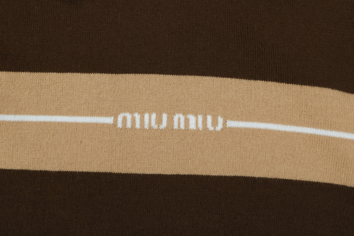 Miu Miu Brown and Khaki Striped Polo Sweater