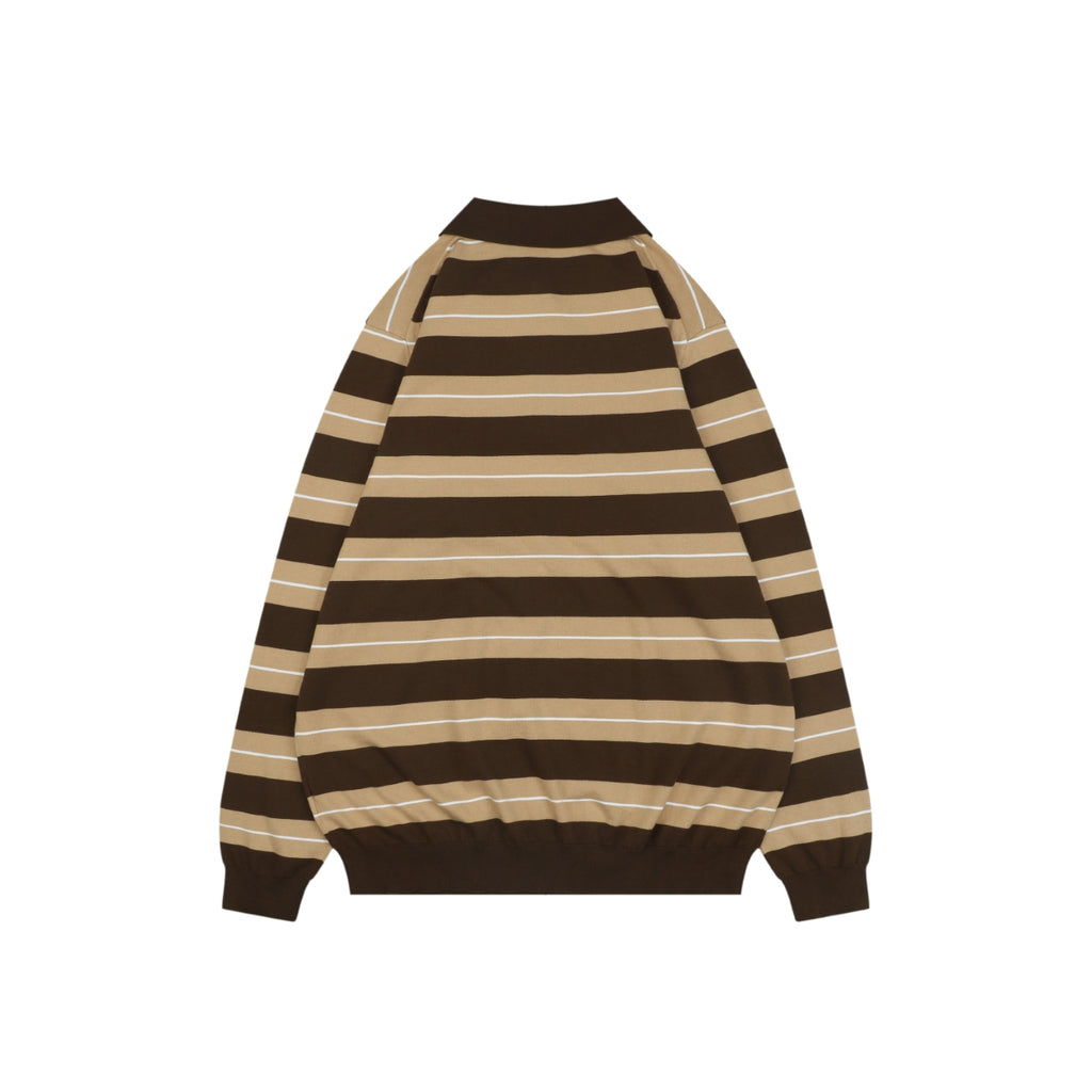 Miu Miu Brown and Khaki Striped Polo Sweater