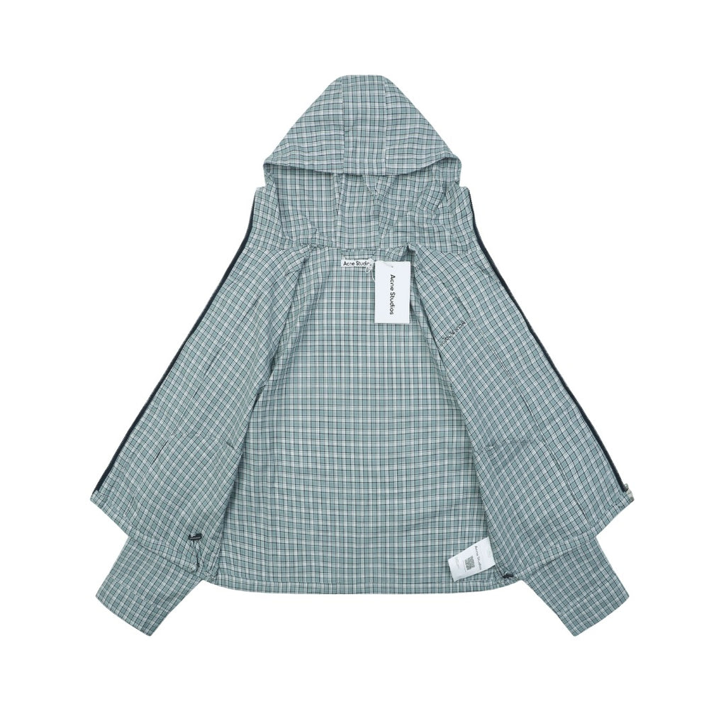 Acne Studios Fine-Check Hooded Jacket in Blue-Gray