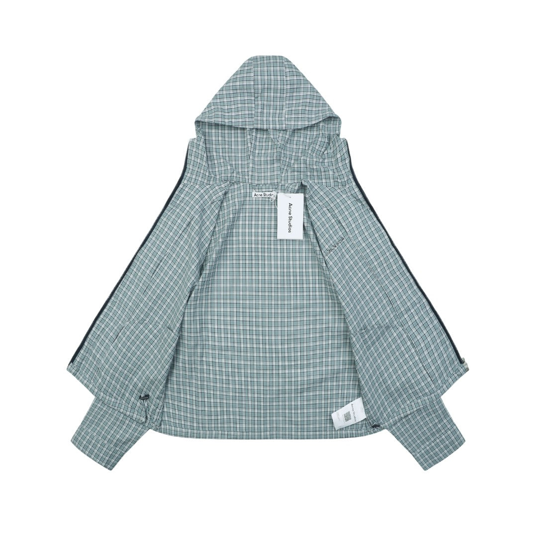 Acne Studios Fine-Check Hooded Jacket in Blue-Gray
