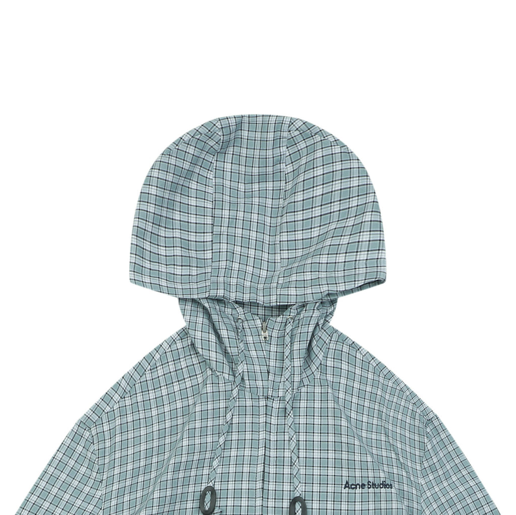 Acne Studios Fine-Check Hooded Jacket in Blue-Gray