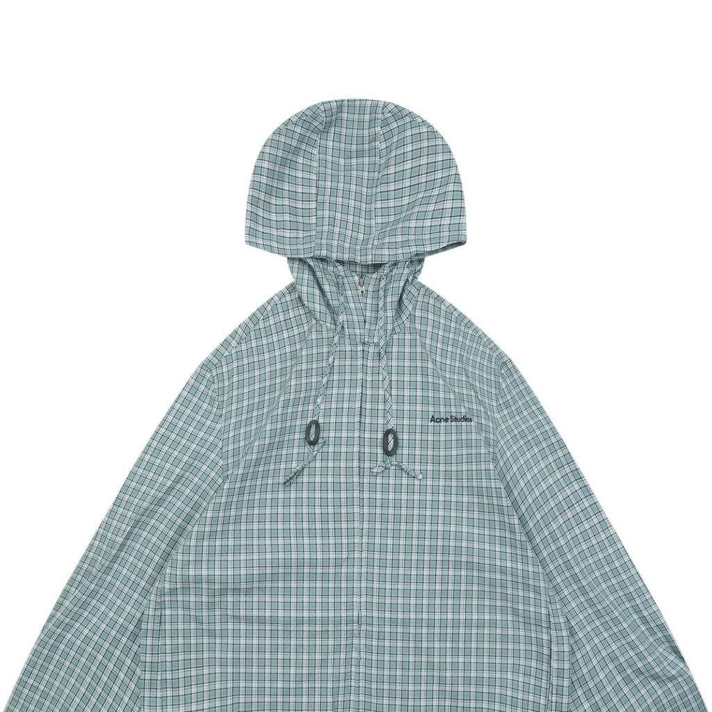 Acne Studios Fine-Check Hooded Jacket in Blue-Gray