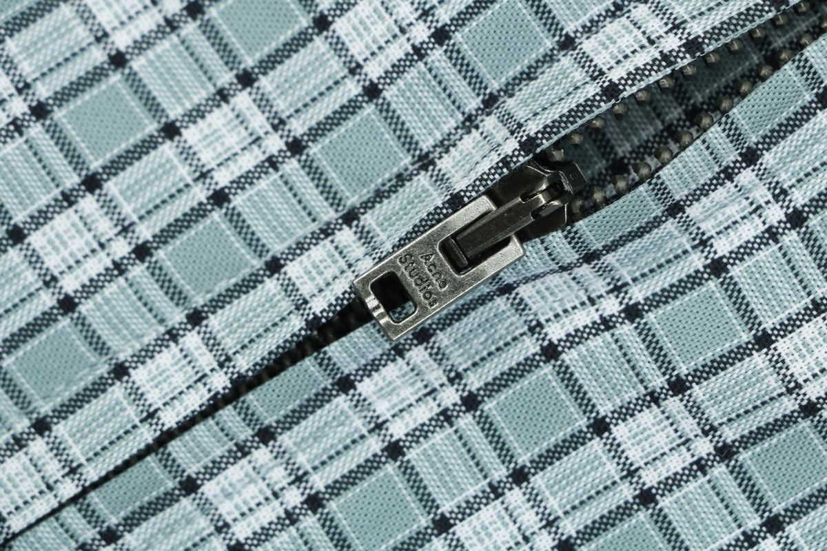 Acne Studios Fine-Check Hooded Jacket in Blue-Gray
