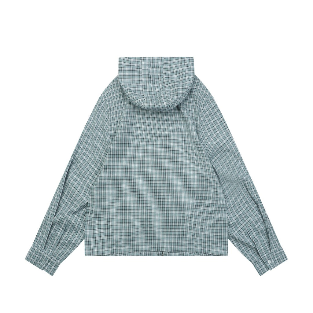 Acne Studios Fine-Check Hooded Jacket in Blue-Gray