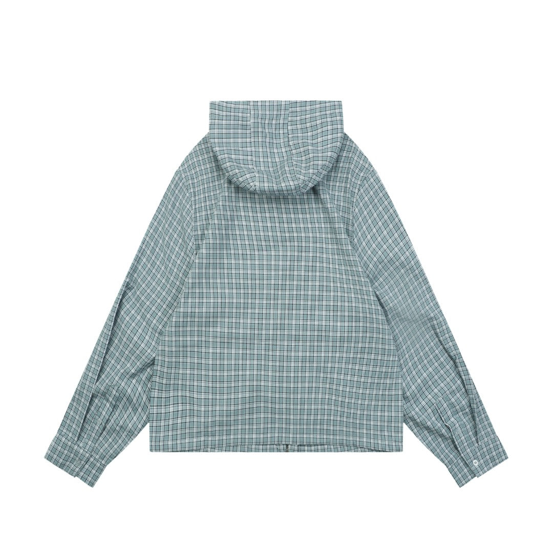 Acne Studios Fine-Check Hooded Jacket in Blue-Gray