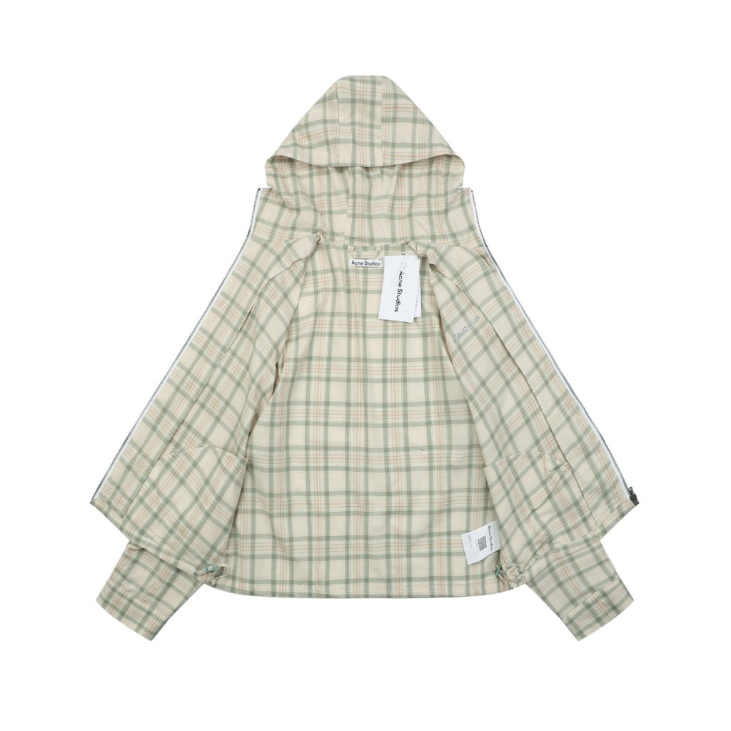 Acne Studios Fine-Check Hooded Jacket in Light Beige