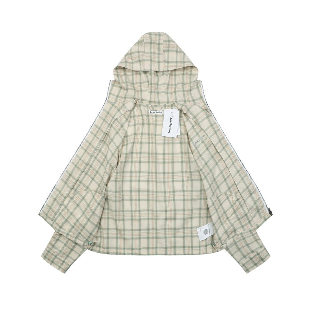 Acne Studios Fine-Check Hooded Jacket in Light Beige