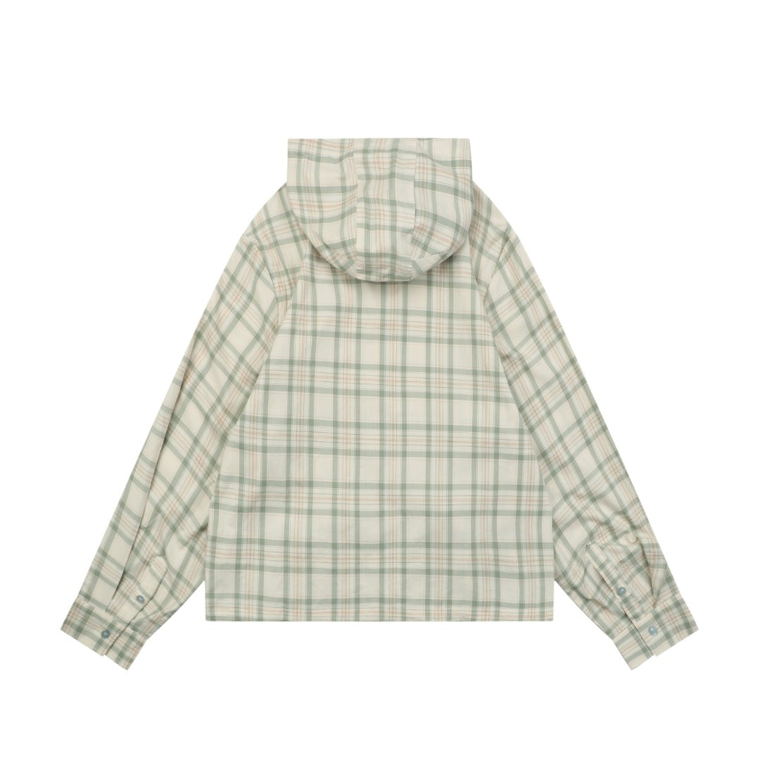 Acne Studios Fine-Check Hooded Jacket in Light Beige