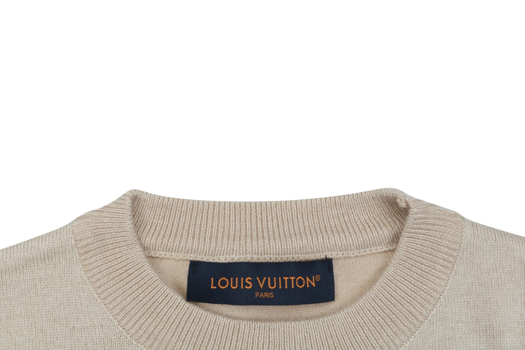 Louis Vuitton Leaf-Shaped Monogram Patch Crewneck Sweater in Beige