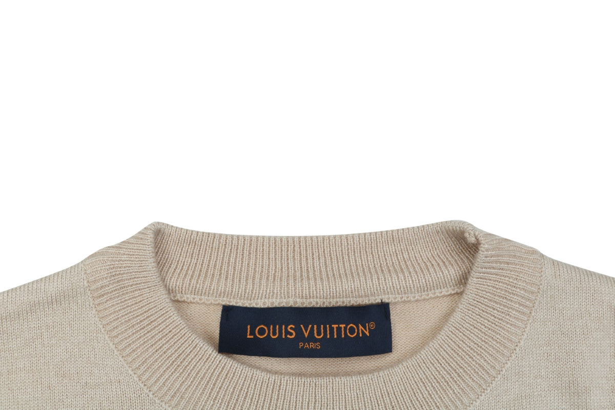 Louis Vuitton Leaf-Shaped Monogram Patch Crewneck Sweater in Beige