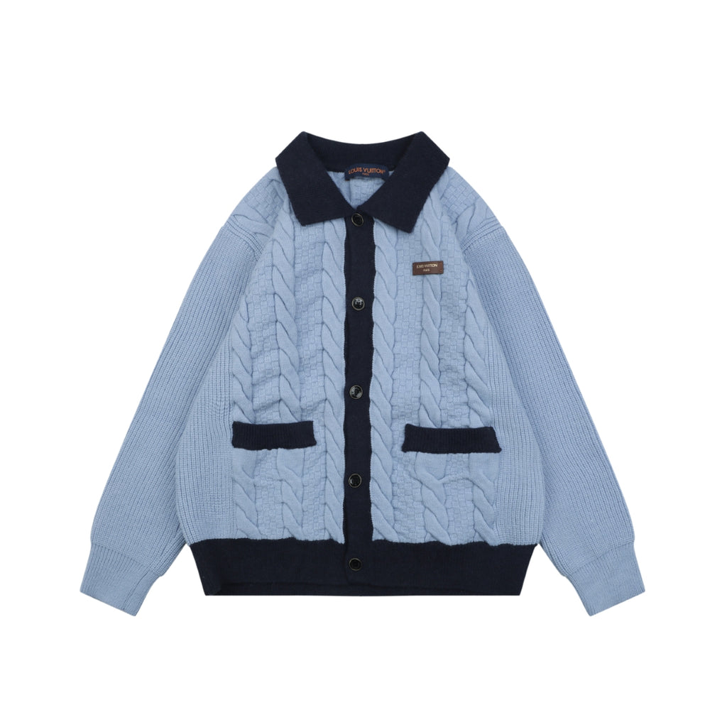 Louis Vuitton Two-Tone Cable-Knit Cardigan in Light Blue and Navy