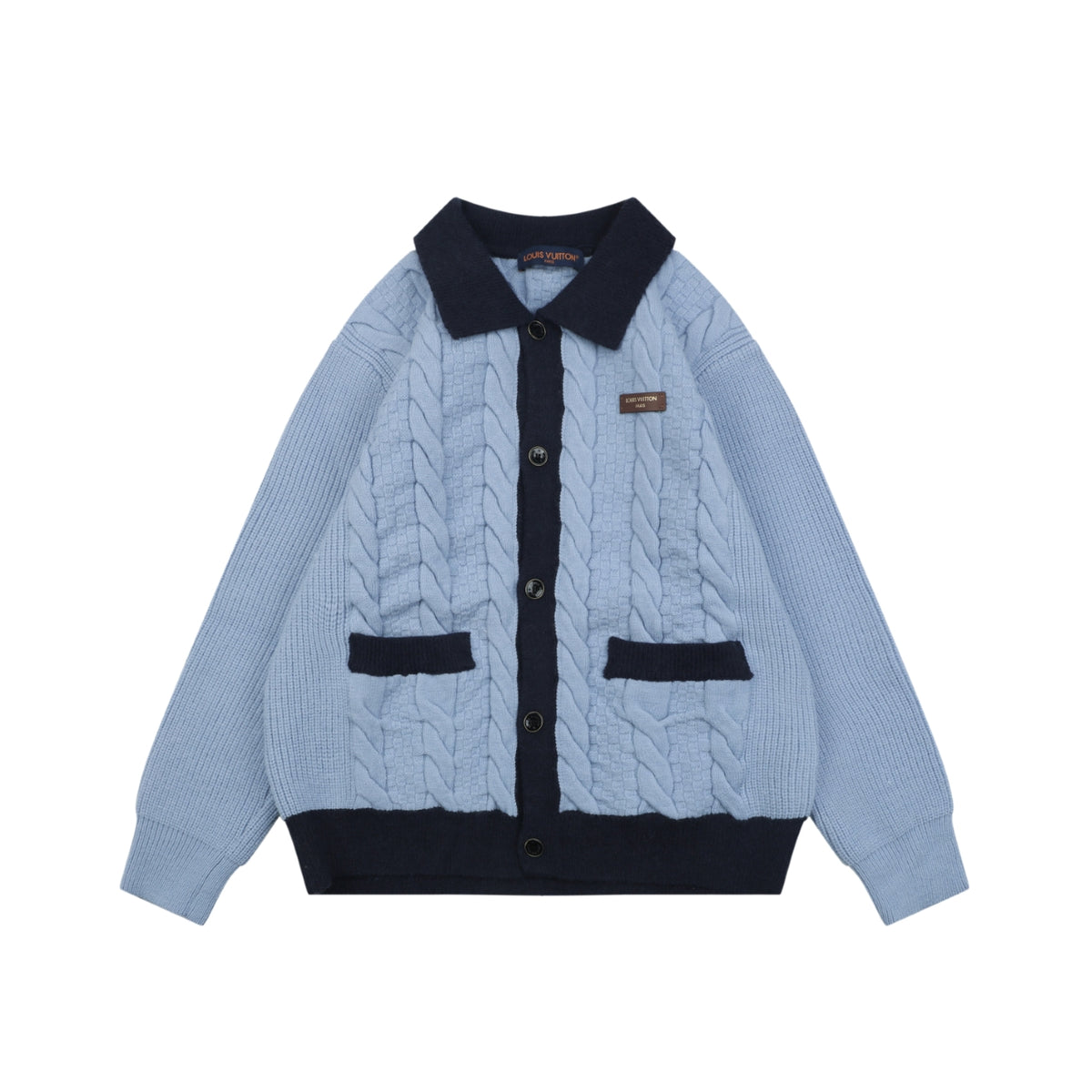 Louis Vuitton Two-Tone Cable-Knit Cardigan in Light Blue and Navy