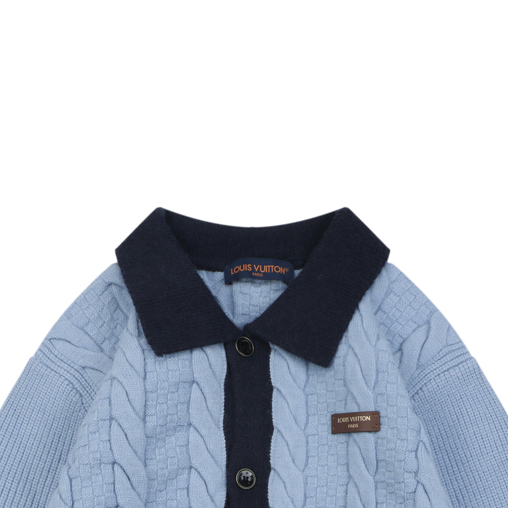 Louis Vuitton Two-Tone Cable-Knit Cardigan in Light Blue and Navy