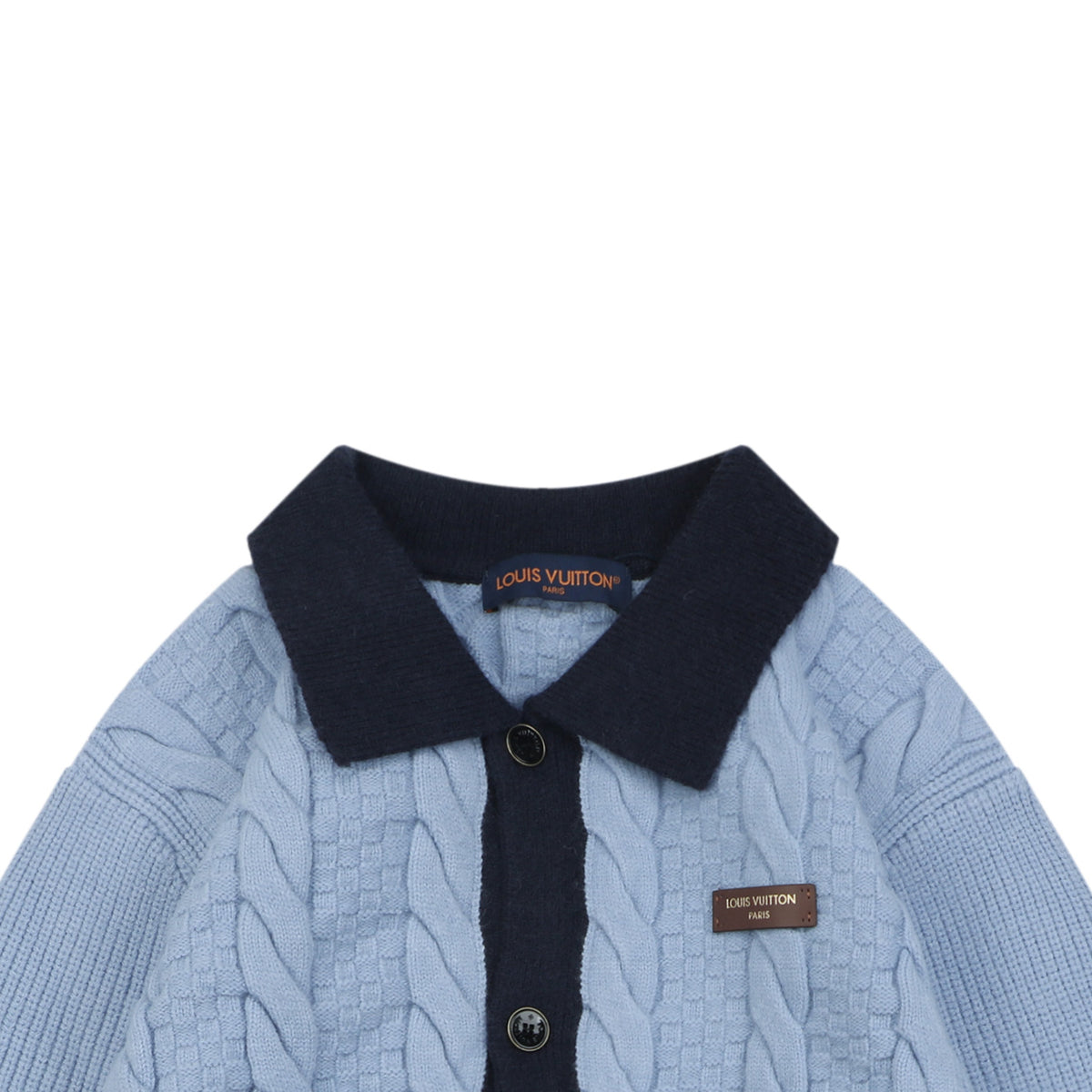 Louis Vuitton Two-Tone Cable-Knit Cardigan in Light Blue and Navy