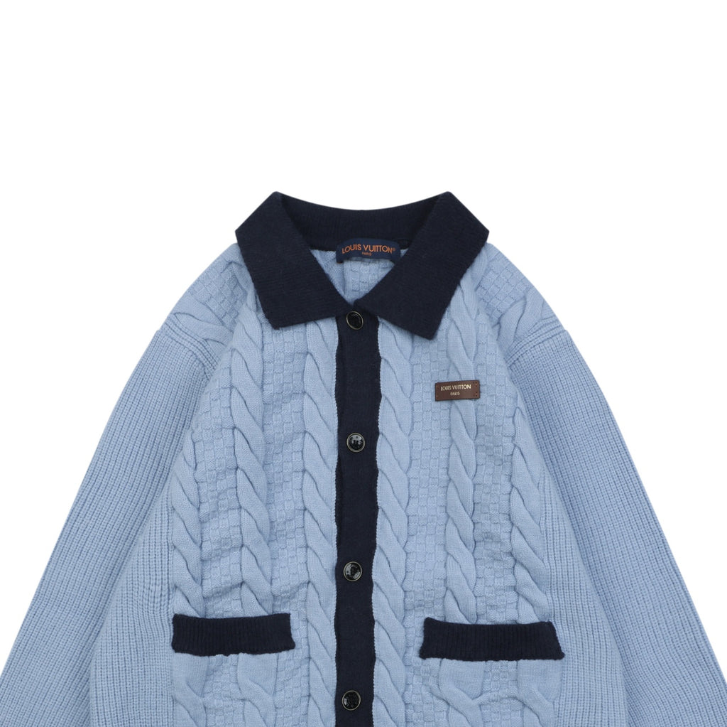 Louis Vuitton Two-Tone Cable-Knit Cardigan in Light Blue and Navy