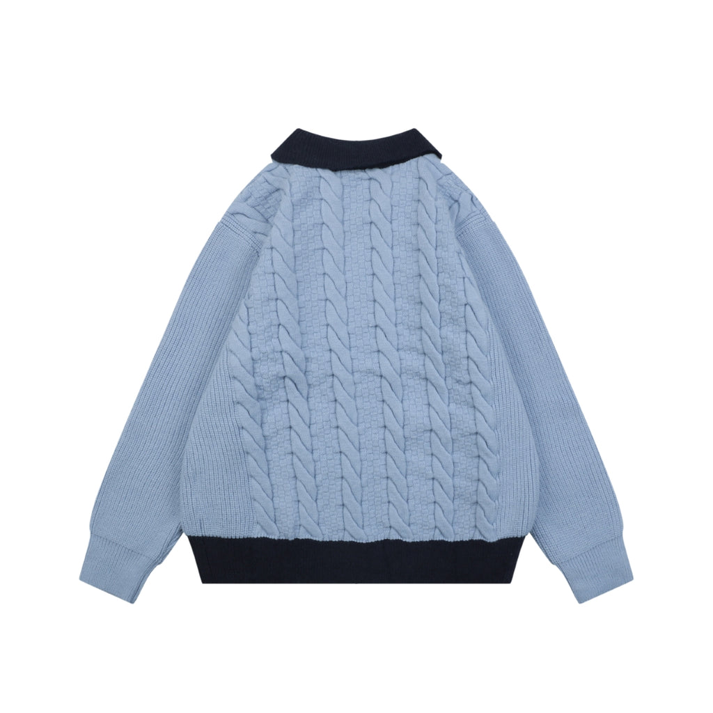 Louis Vuitton Two-Tone Cable-Knit Cardigan in Light Blue and Navy