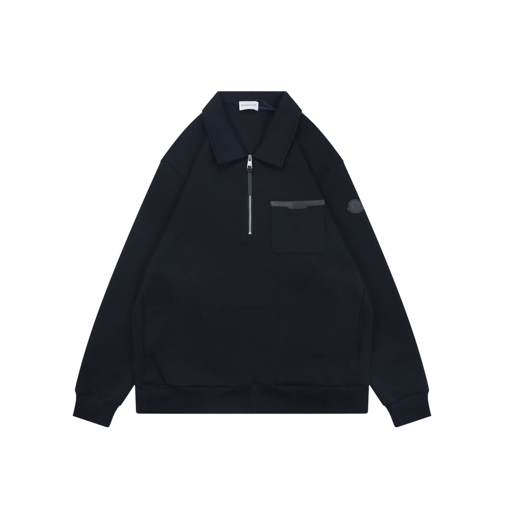 Moncler Navy MK Sleeve Badge Half-Zip Polo Sweatshirt