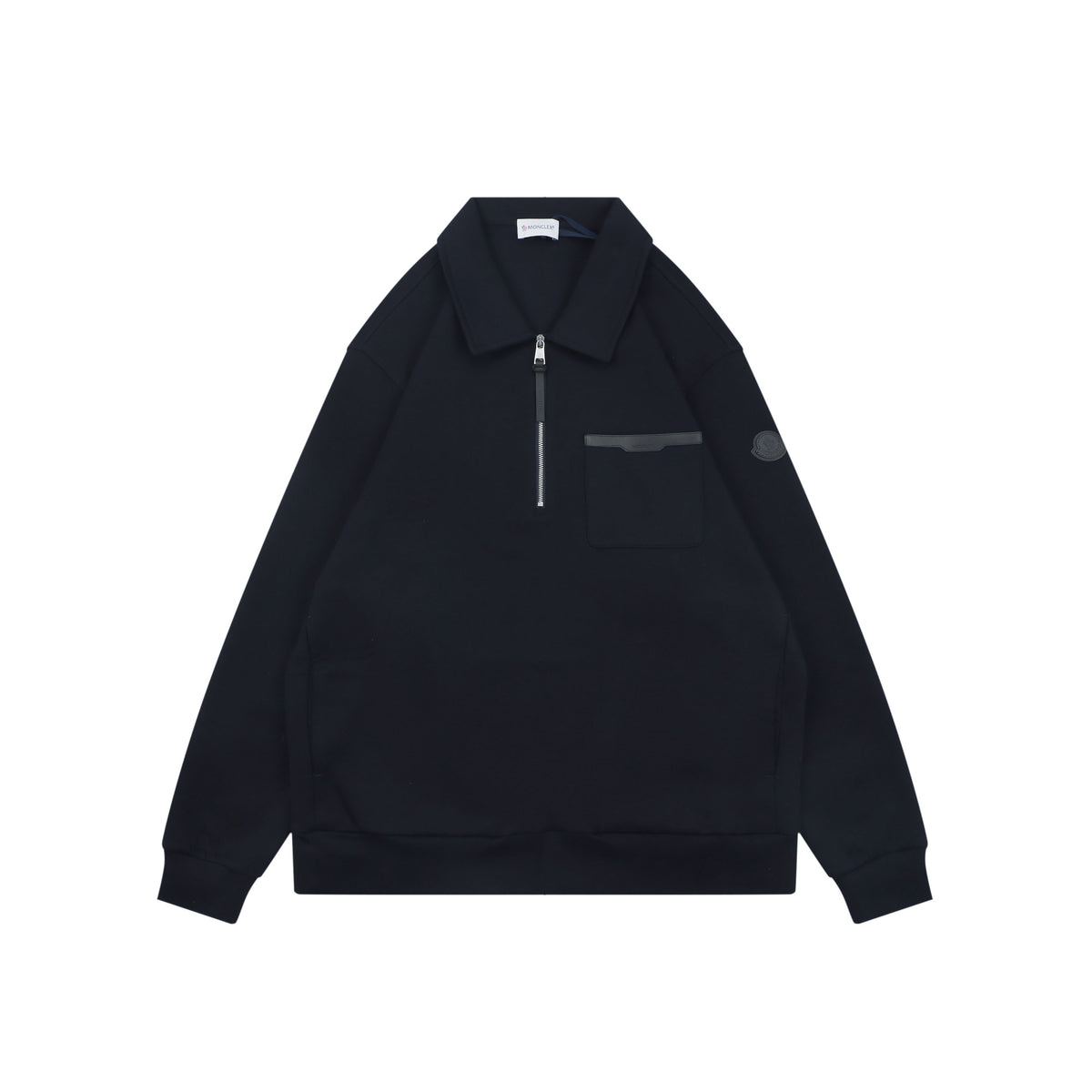 Moncler Navy MK Sleeve Badge Half-Zip Polo Sweatshirt