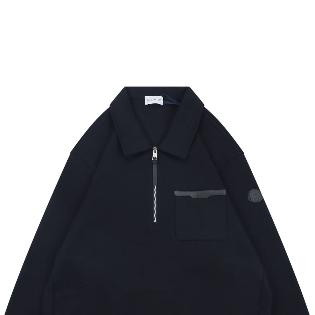 Moncler Navy MK Sleeve Badge Half-Zip Polo Sweatshirt