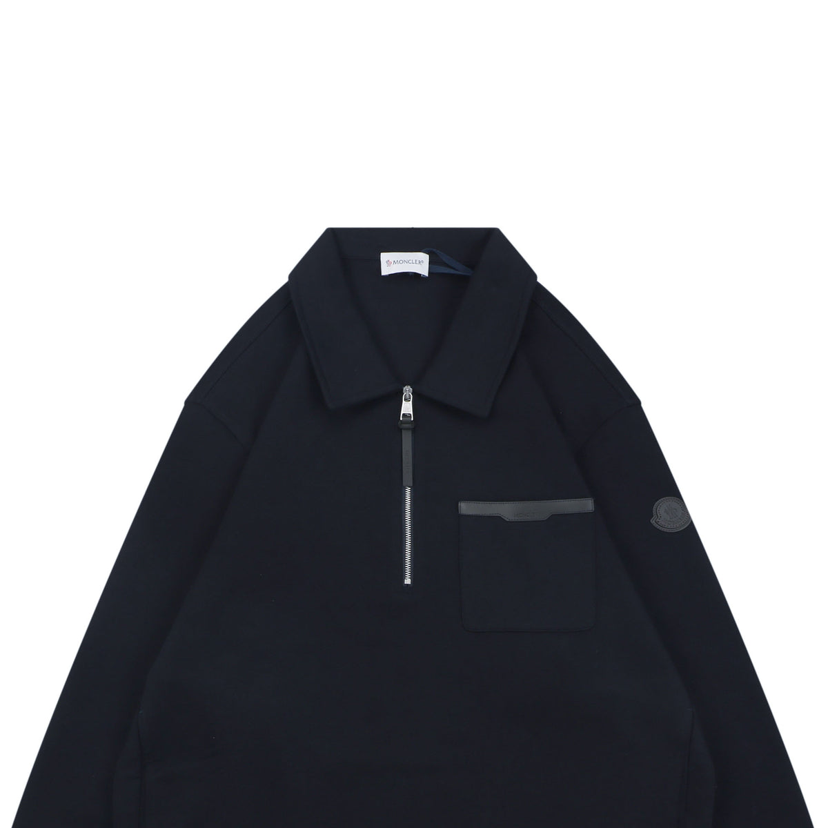 Moncler Navy MK Sleeve Badge Half-Zip Polo Sweatshirt