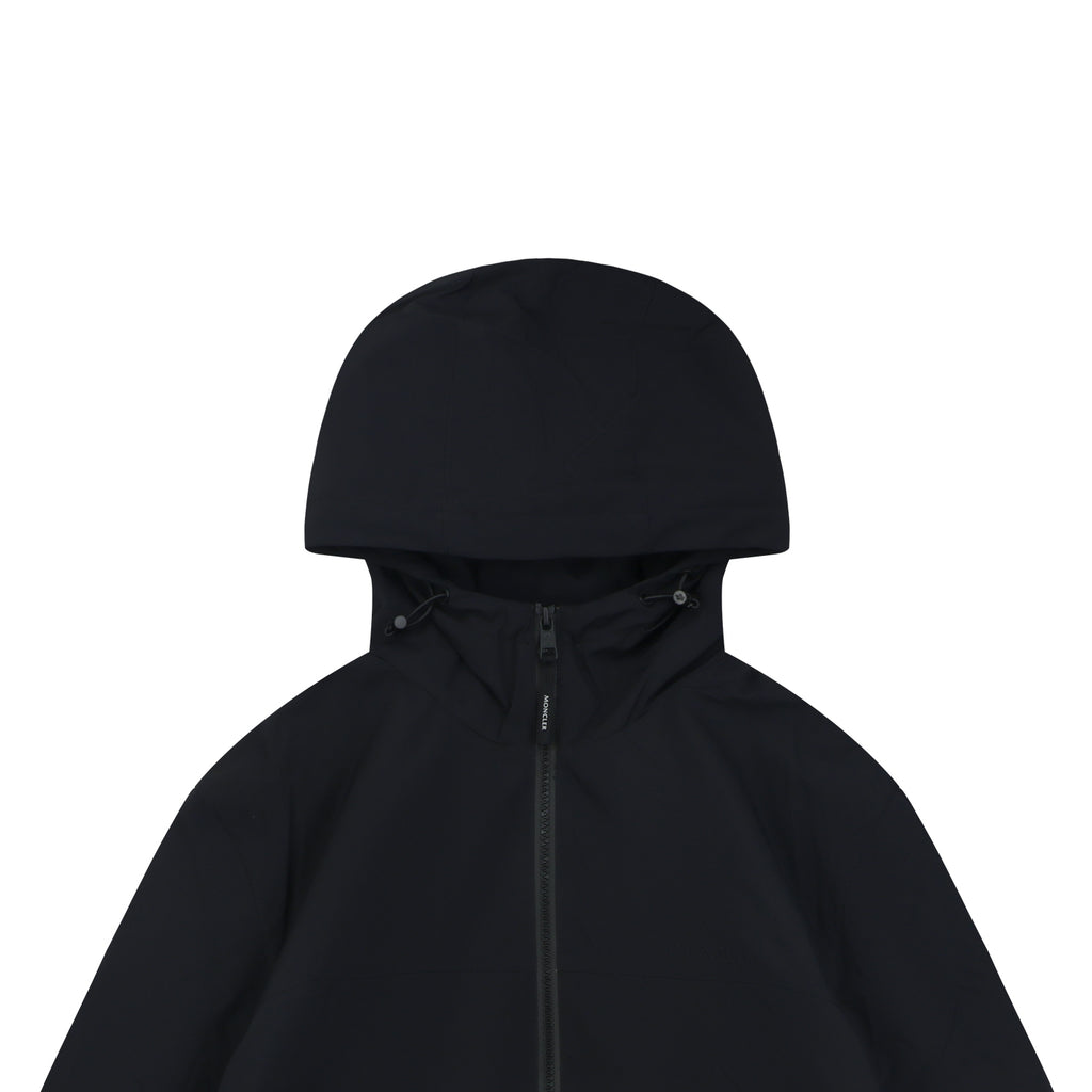 Moncler Black Tonal-Pattern Hooded Jacket with Subtle Lettering