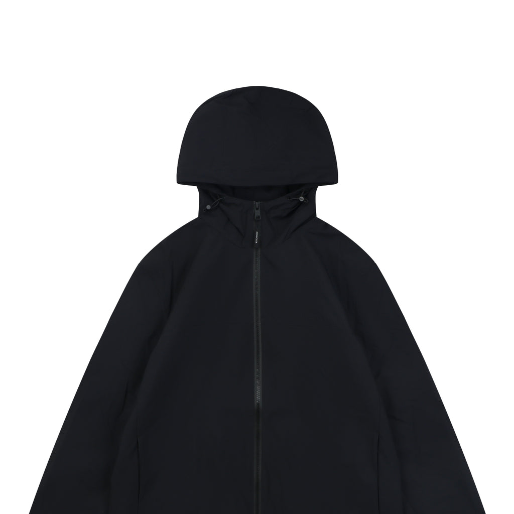 Moncler Black Tonal-Pattern Hooded Jacket with Subtle Lettering