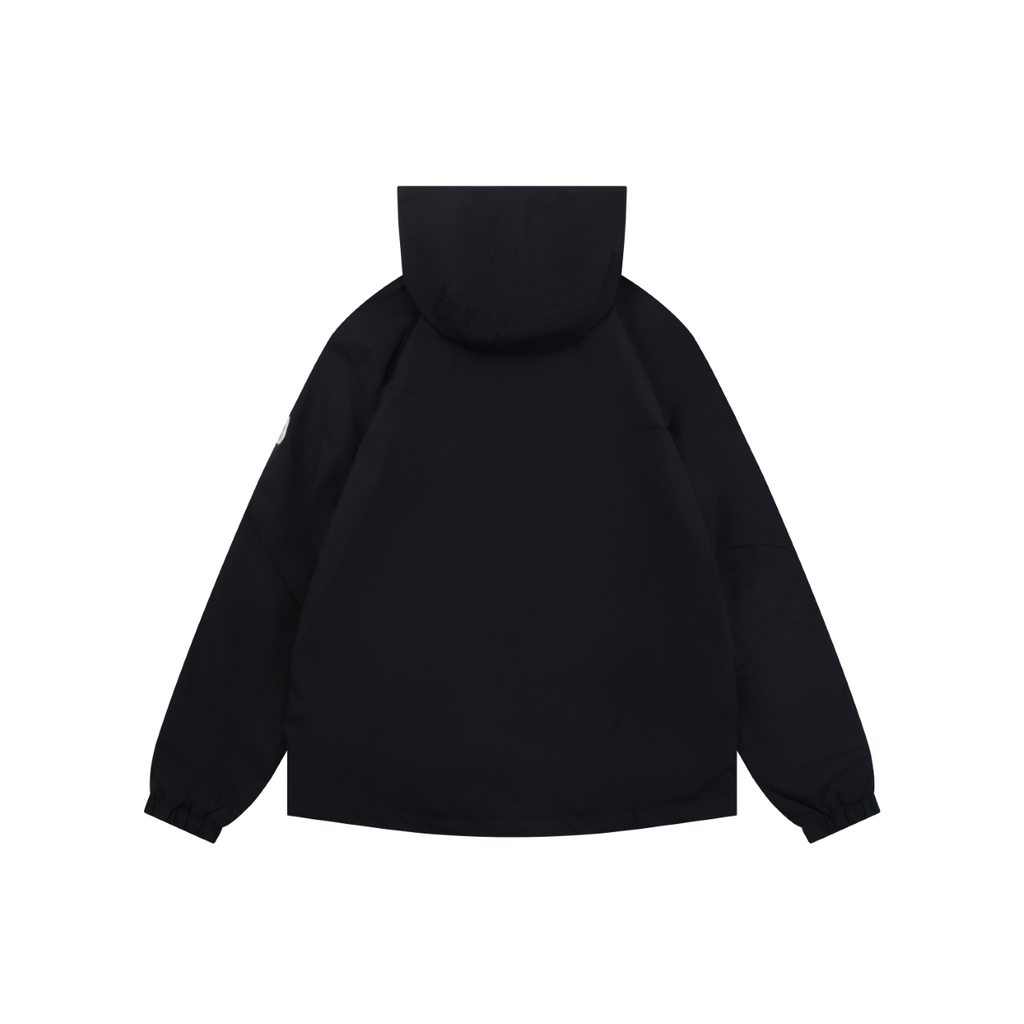 Moncler Black Tonal-Pattern Hooded Jacket with Subtle Lettering