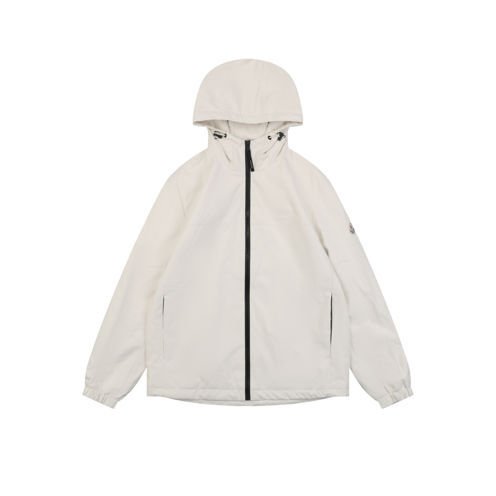 Moncler Off-White Tonal-Pattern Hooded Jacket with Subtle Lettering