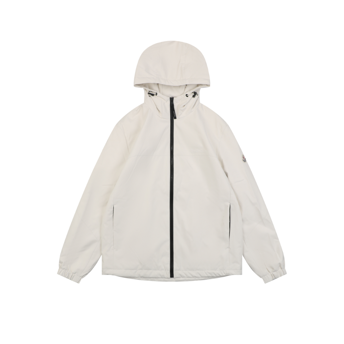 Moncler Off-White Tonal-Pattern Hooded Jacket with Subtle Lettering