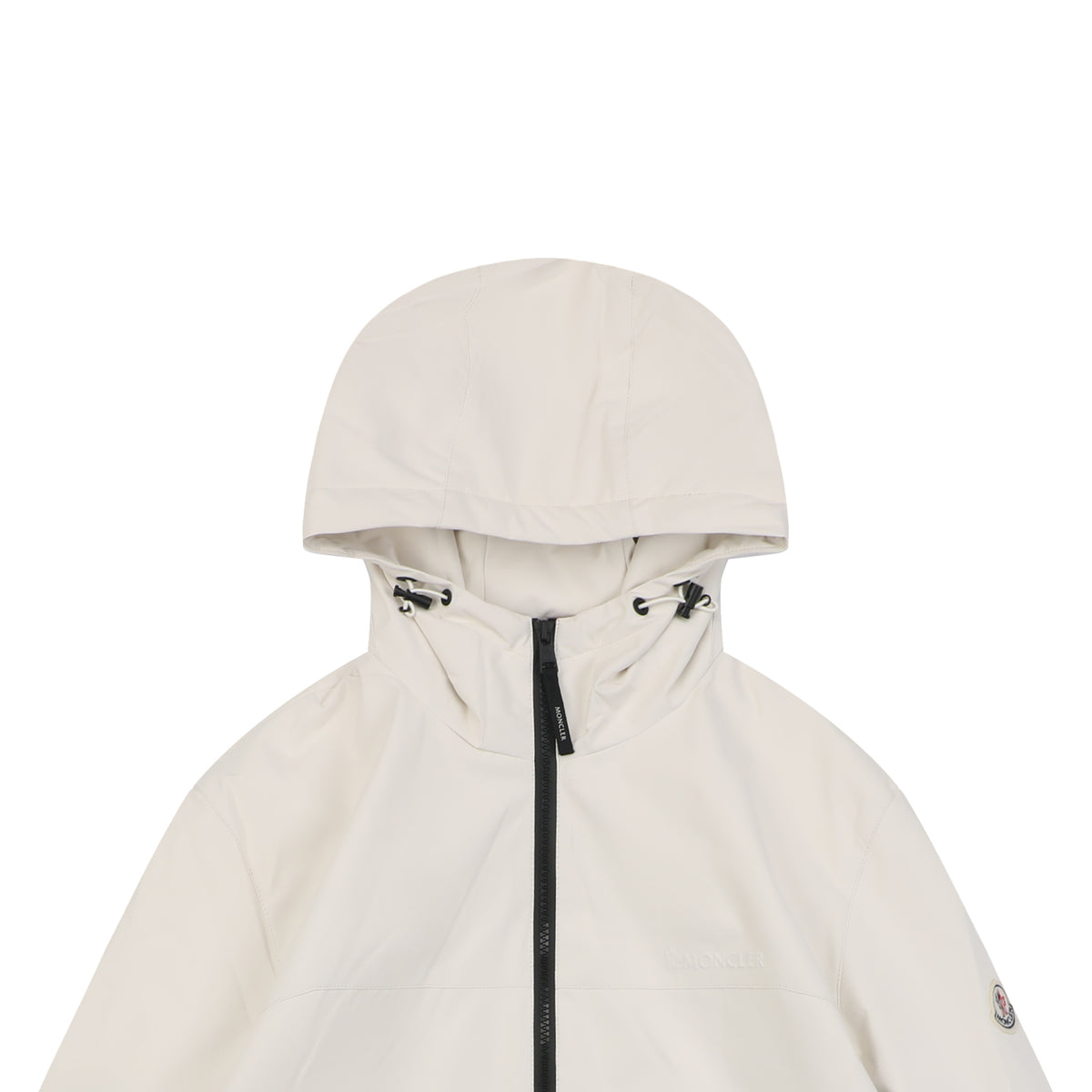 Moncler Off-White Tonal-Pattern Hooded Jacket with Subtle Lettering