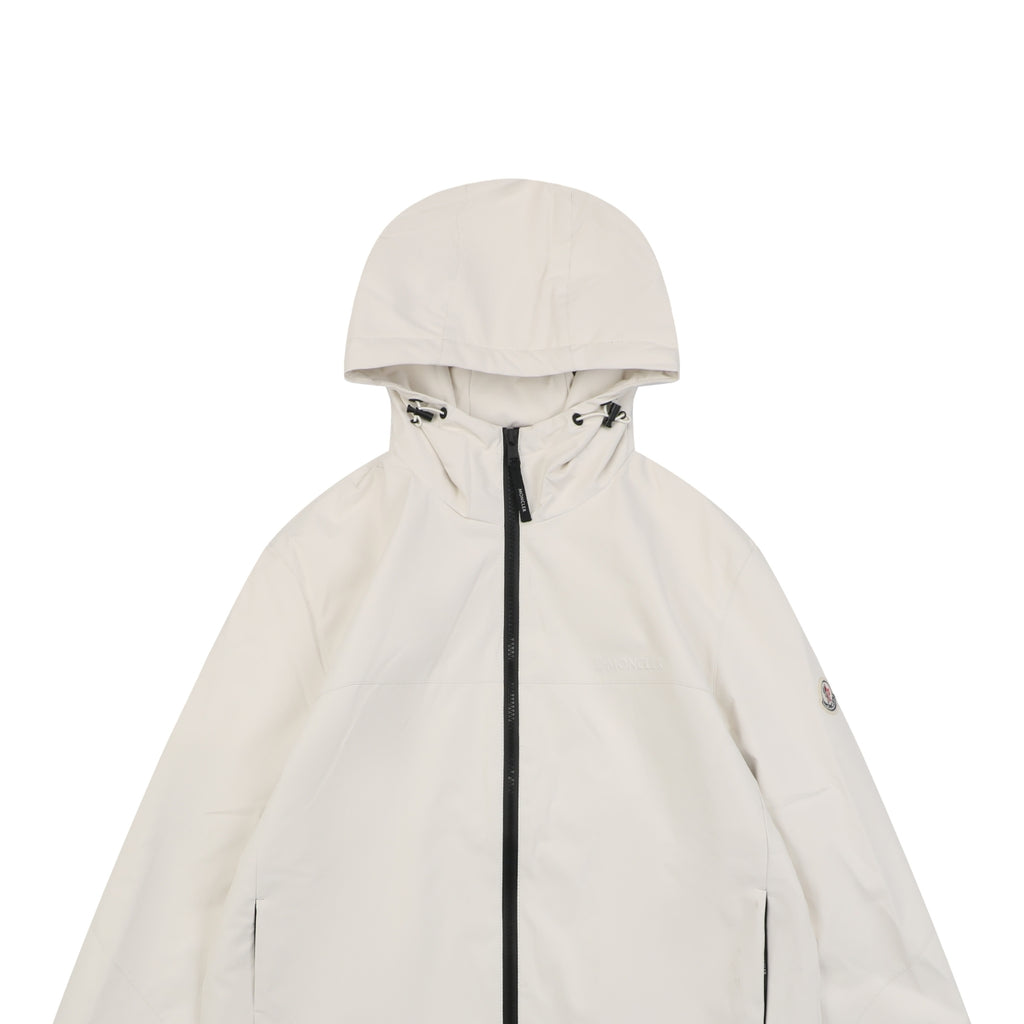 Moncler Off-White Tonal-Pattern Hooded Jacket with Subtle Lettering