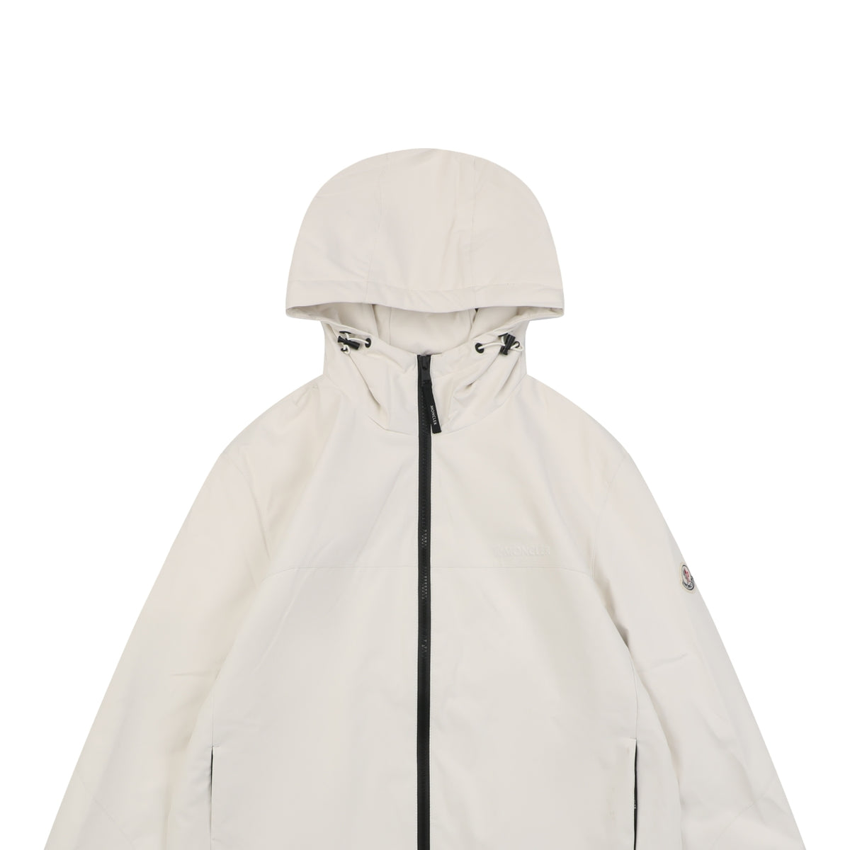 Moncler Off-White Tonal-Pattern Hooded Jacket with Subtle Lettering