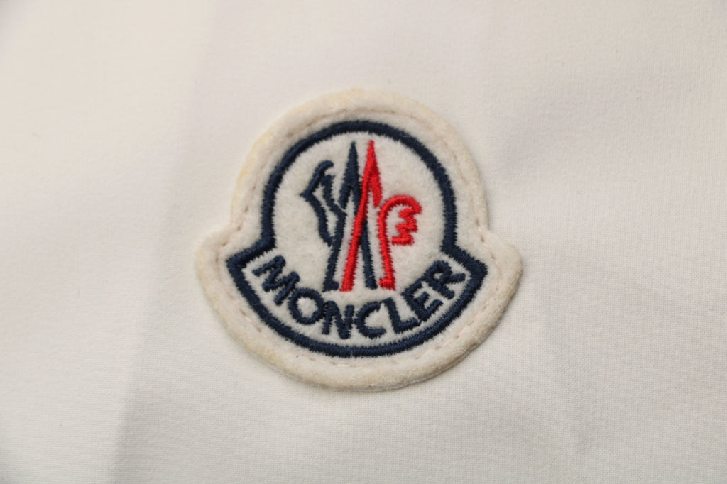 Moncler Off-White Tonal-Pattern Hooded Jacket with Subtle Lettering