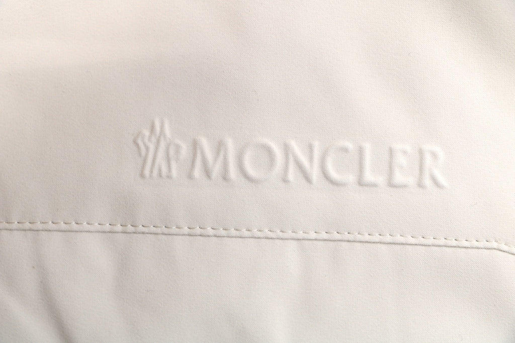 Moncler Off-White Tonal-Pattern Hooded Jacket with Subtle Lettering