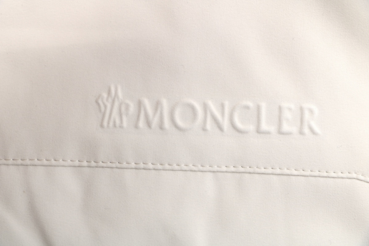 Moncler Off-White Tonal-Pattern Hooded Jacket with Subtle Lettering