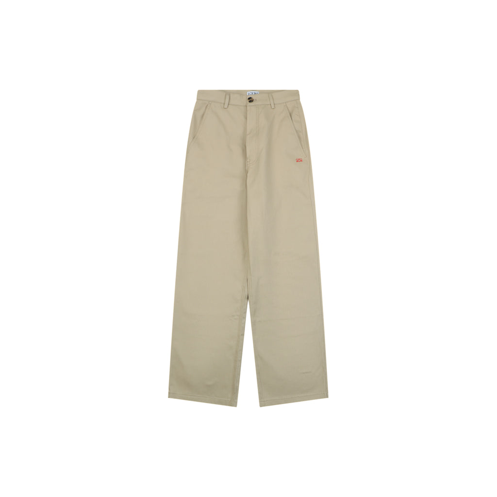 Loewe Half Floral Emblem Twill Trousers in Light Khaki