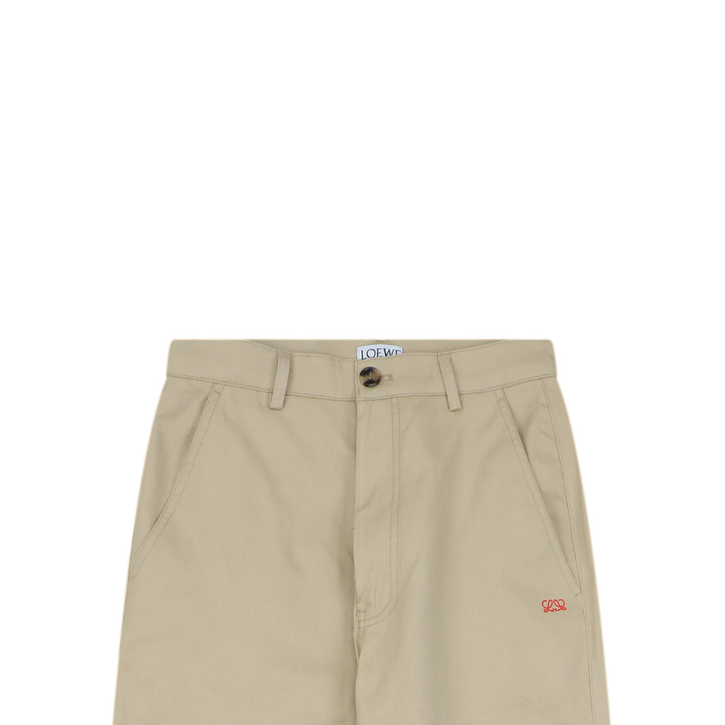 Loewe Half Floral Emblem Twill Trousers in Light Khaki