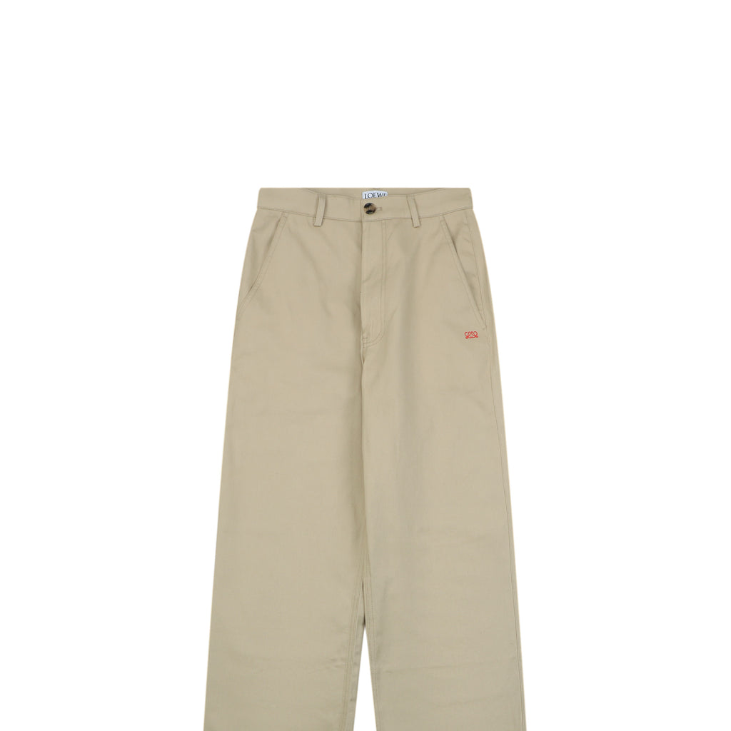 Loewe Half Floral Emblem Twill Trousers in Light Khaki