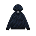 Dior All-Over Monogram Zip-Up Hooded Knit Jacket - Navy and Black