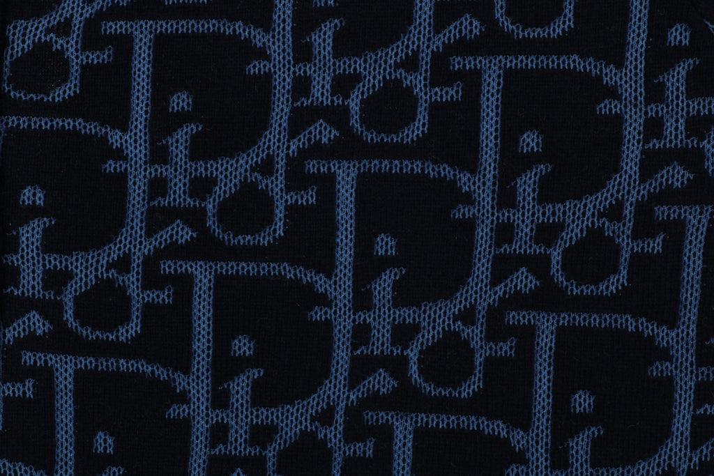 Dior All-Over Monogram Zip-Up Hooded Knit Jacket - Navy and Black