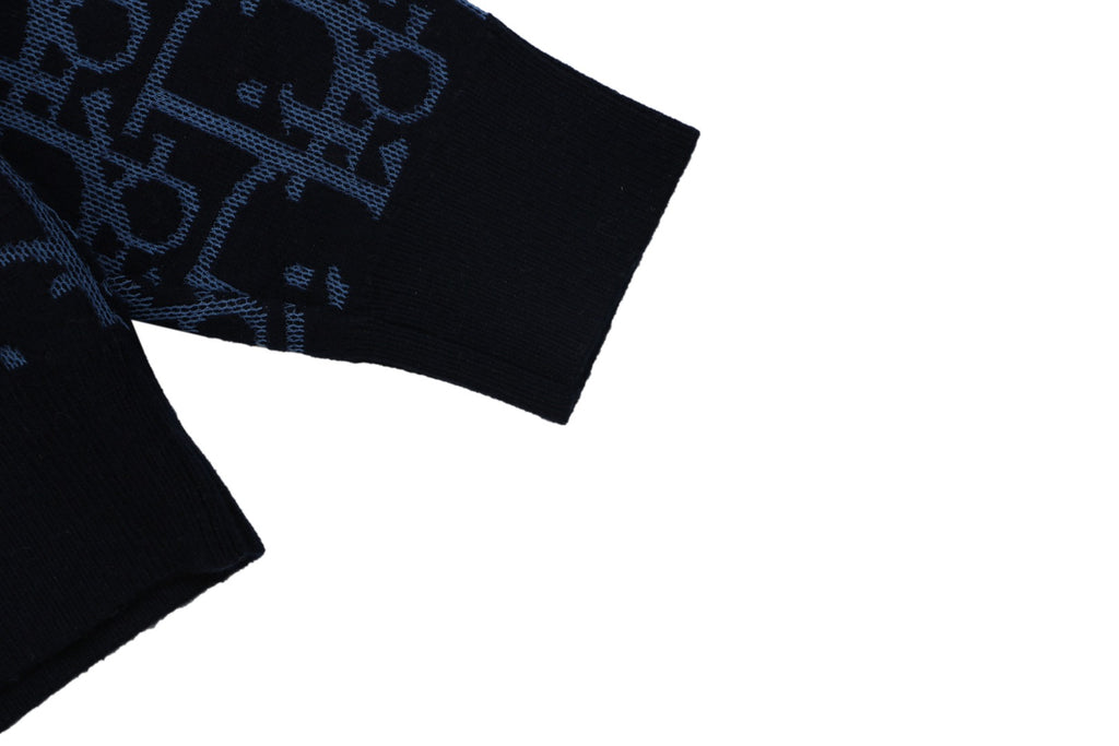 Dior All-Over Monogram Zip-Up Hooded Knit Jacket - Navy and Black